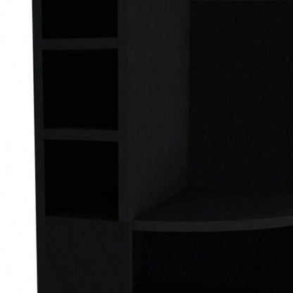 FM FURNITURE Clifton Corner Bar Cabinet, with 5 shelves, Cup Hanger and Eight Built - in Wine Rack, Black