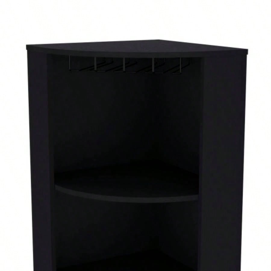 FM FURNITURE Clifton Corner Bar Cabinet, with 5 shelves, Cup Hanger and Eight Built - in Wine Rack, Black