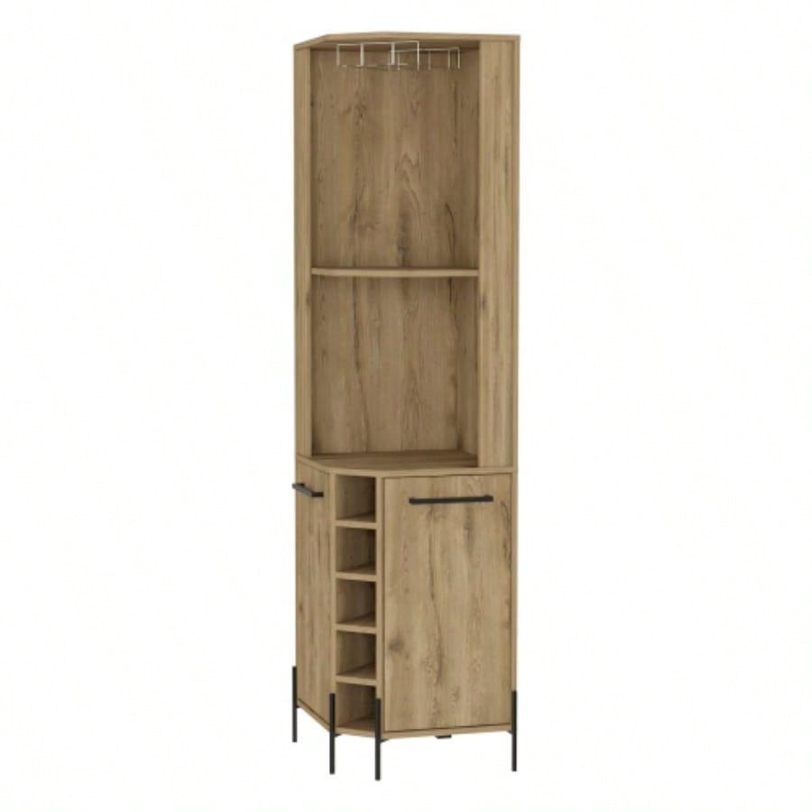 Corner Bar Cabinet, Two Shelves, Double Door Cabinet, Five Built - in Wine Rack, Four Interior Shelves