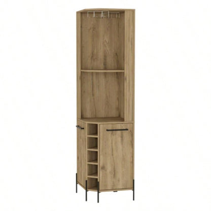 Corner Bar Cabinet, Two Shelves, Double Door Cabinet, Five Built - in Wine Rack, Four Interior Shelves