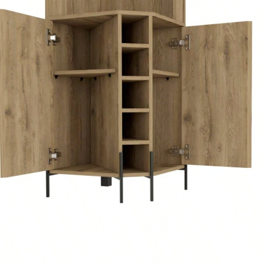 Corner Bar Cabinet, Two Shelves, Double Door Cabinet, Five Built - in Wine Rack, Four Interior Shelves