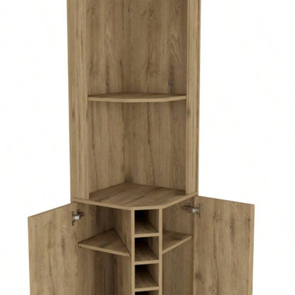 Corner Bar Cabinet, Two Shelves, Double Door Cabinet, Five Built - in Wine Rack, Four Interior Shelves