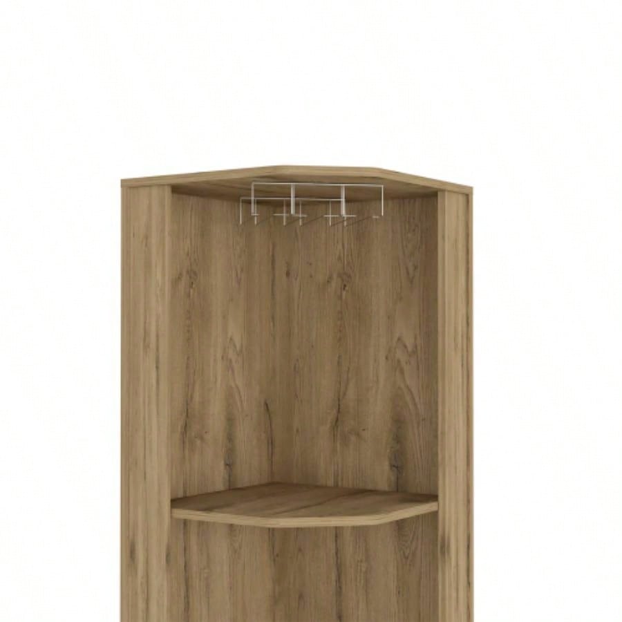 Corner Bar Cabinet, Two Shelves, Double Door Cabinet, Five Built - in Wine Rack, Four Interior Shelves