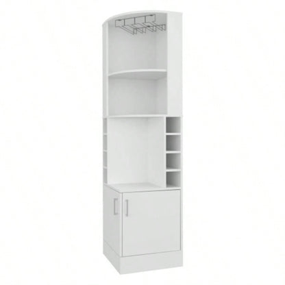 FM FURNITURE Page Corner Bar Cabinet with Wine Storage and Glass Rack. White
