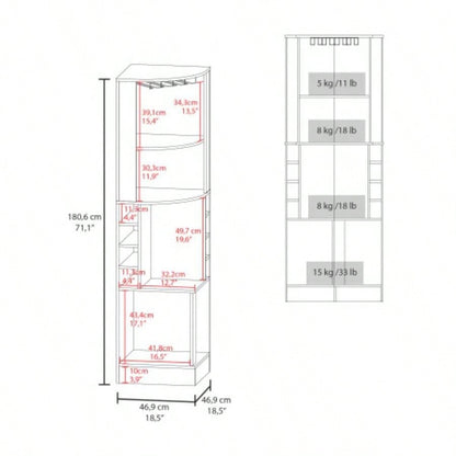 FM FURNITURE Page Corner Bar Cabinet with Wine Storage and Glass Rack. White