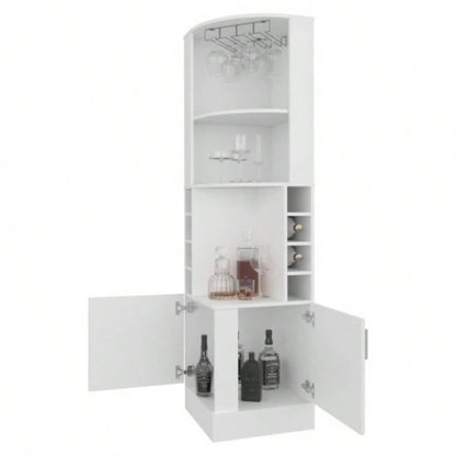 FM FURNITURE Page Corner Bar Cabinet with Wine Storage and Glass Rack. White