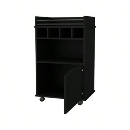 FM FURNITURE Crozier Bart Cart, with 1 shelf, 1 door and four built - in wine rack, black