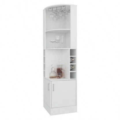 FM FURNITURE Page Corner Bar Cabinet with Wine Storage and Glass Rack. White