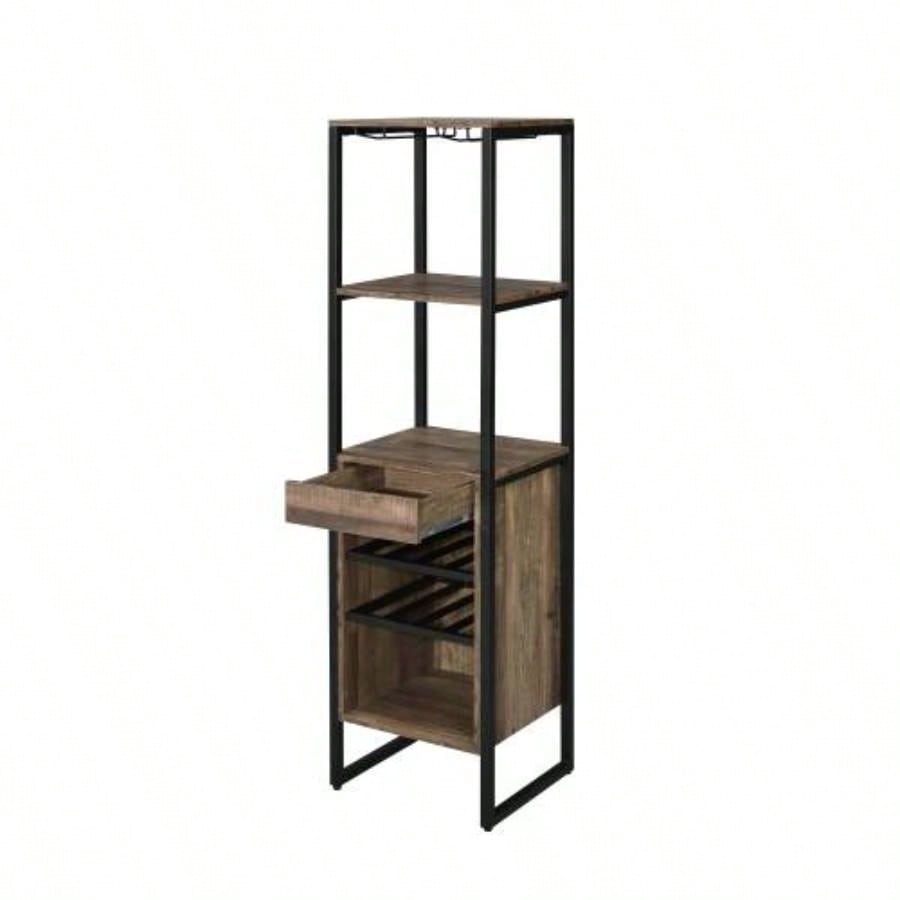 Weathered Oak and Black Wine Rack with 1 Drawer