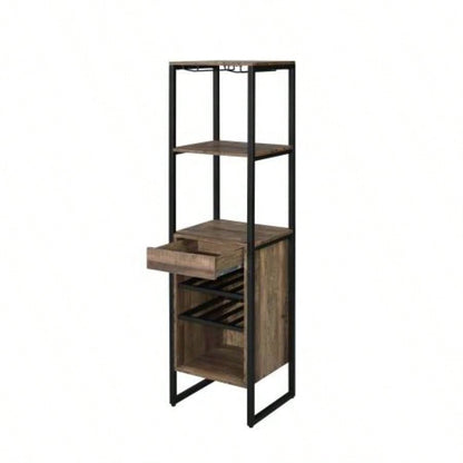 Weathered Oak and Black Wine Rack with 1 Drawer
