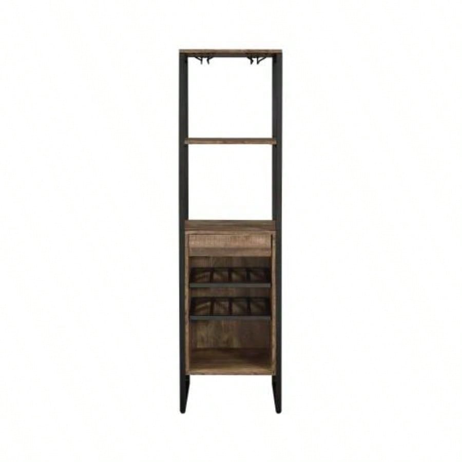Weathered Oak and Black Wine Rack with 1 Drawer