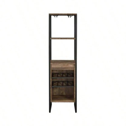 Weathered Oak and Black Wine Rack with 1 Drawer