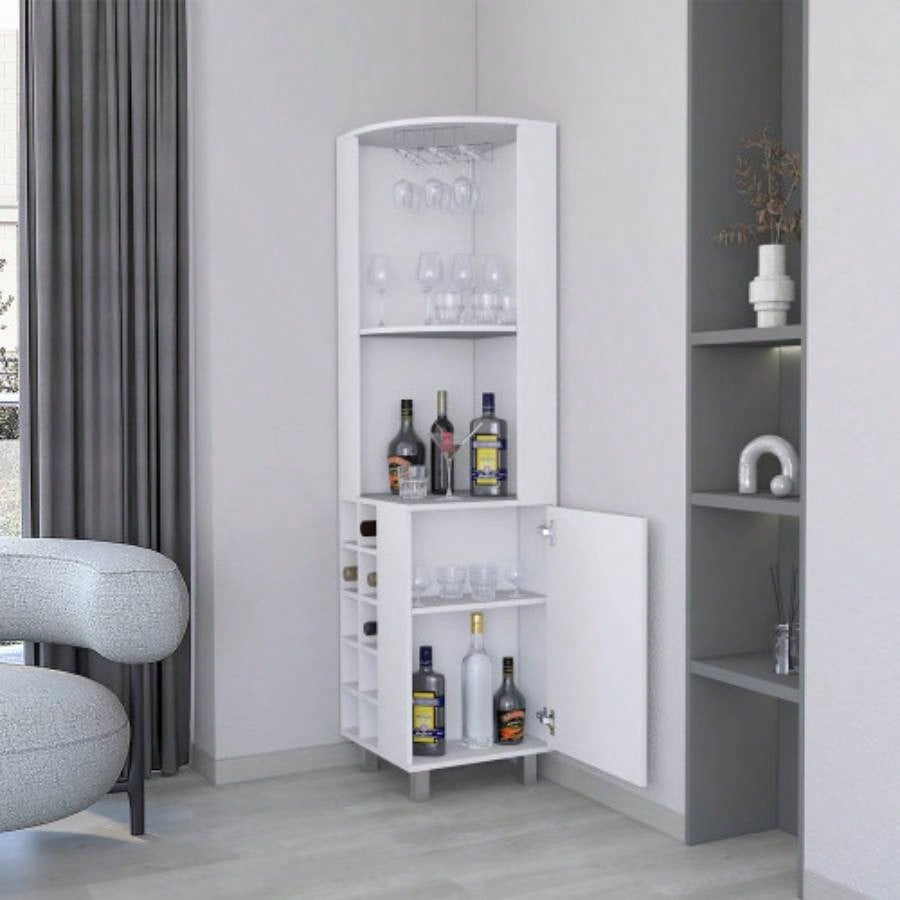 FM FURNITURE Leah Corner Bar cabinet with ample storage and wine rack. White