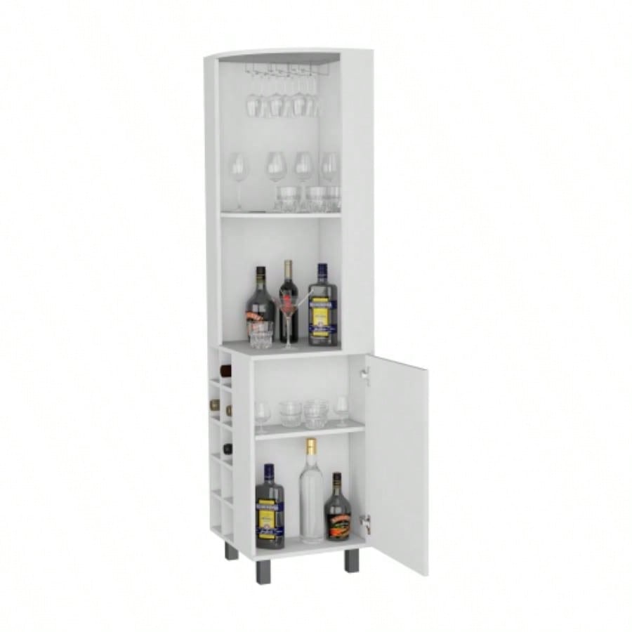 FM FURNITURE Leah Corner Bar cabinet with ample storage and wine rack. White