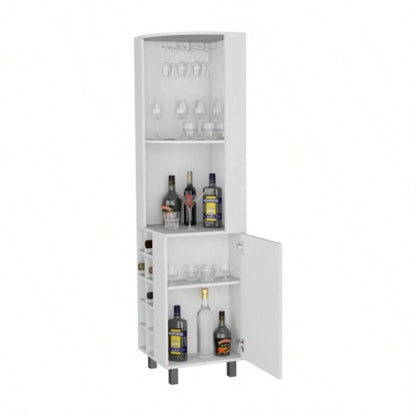 FM FURNITURE Leah Corner Bar cabinet with ample storage and wine rack. White