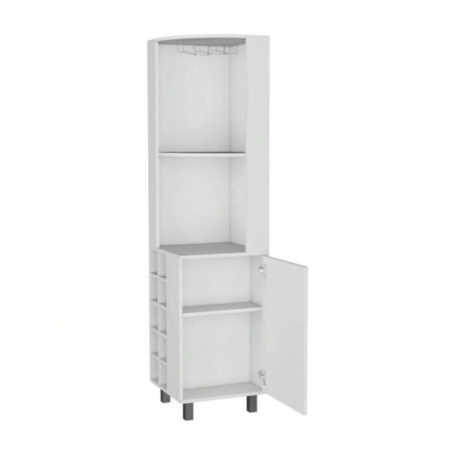 FM FURNITURE Leah Corner Bar cabinet with ample storage and wine rack. White