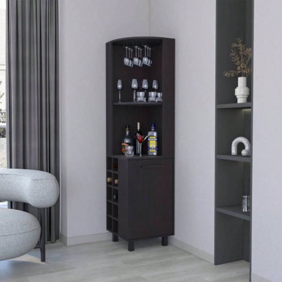 FM FURNITURE Leah Corner Bar cabinet with ample storage and wine rack. White