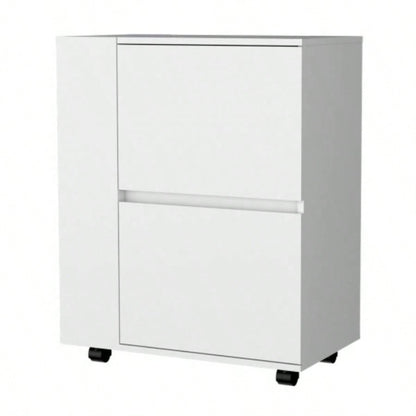 FM FURNITURE Logan Bar Cart with Two Cabinets and Open Shelves, White