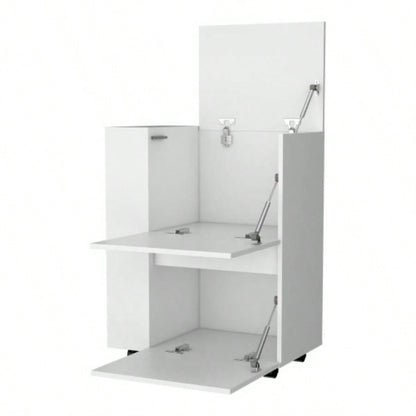 FM FURNITURE Logan Bar Cart with Two Cabinets and Open Shelves, White