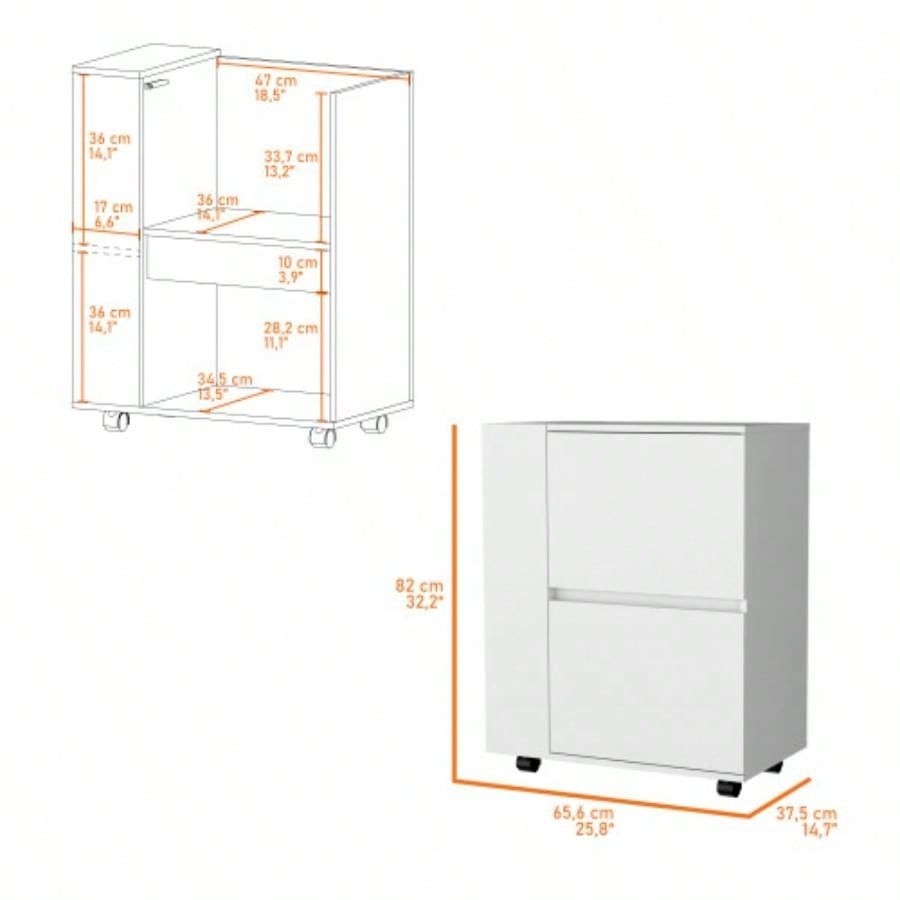 FM FURNITURE Logan Bar Cart with Two Cabinets and Open Shelves, White