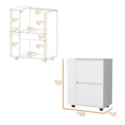FM FURNITURE Logan Bar Cart with Two Cabinets and Open Shelves, White
