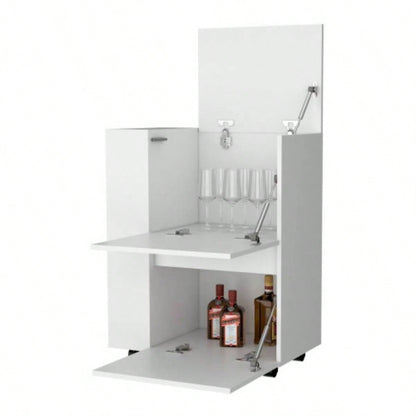 FM FURNITURE Logan Bar Cart with Two Cabinets and Open Shelves, White