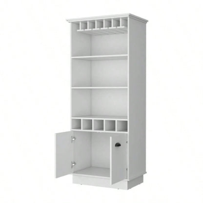 FM FURNITURE Sophia Bar Cabinet with Glassware Rack and Five Bottle Racks, White