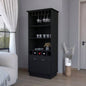 FM FURNITURE Sophia Bar Cabinet with Glassware Rack and Five Bottle Racks, White