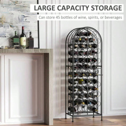 HOMCOM 45 Bottle Wrought Iron Wine Rack Jail with Lock - Black