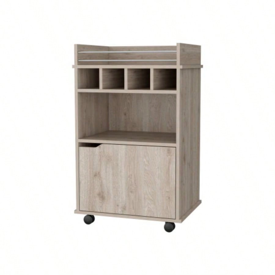 FM FURNITURE Crozier Bart Cart, with 1 shelf, 1 door and four built - in wine rack, Macadamia