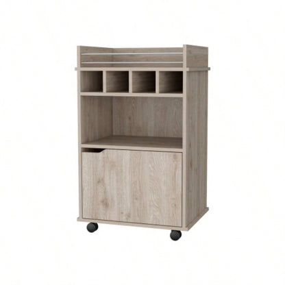 FM FURNITURE Crozier Bart Cart, with 1 shelf, 1 door and four built - in wine rack, Macadamia