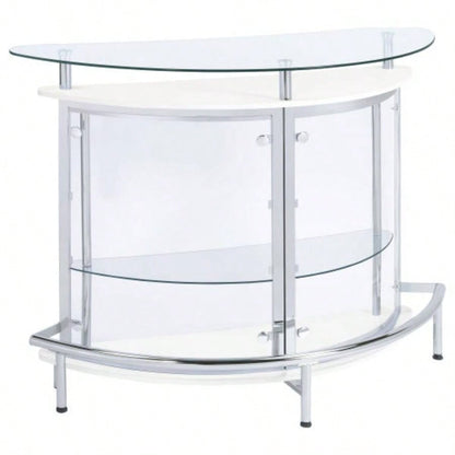 Strick White Freestanding Glass Top Home Bar Wine Cabinet