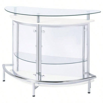 Strick White Freestanding Glass Top Home Bar Wine Cabinet