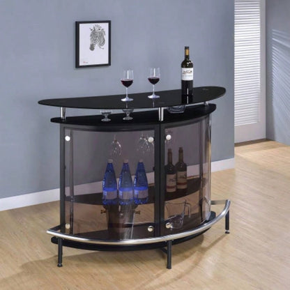 Strick Bolton Black Freestanding Glass Top Home Bar Wine Cabinet