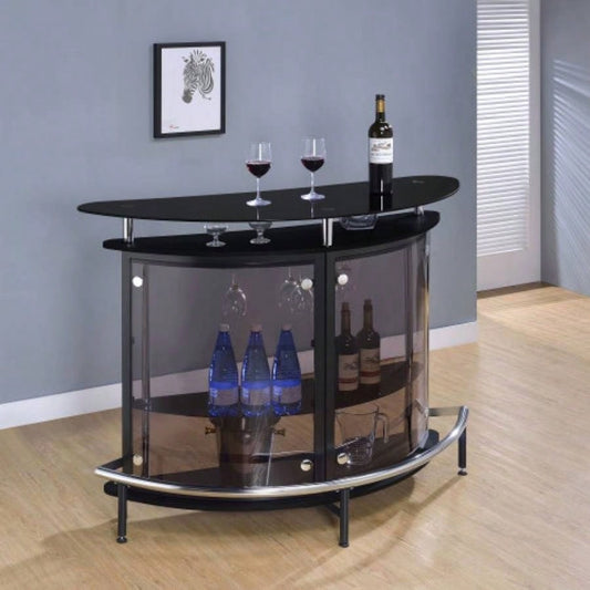 Strick Bolton Black Freestanding Glass Top Home Bar Wine Cabinet