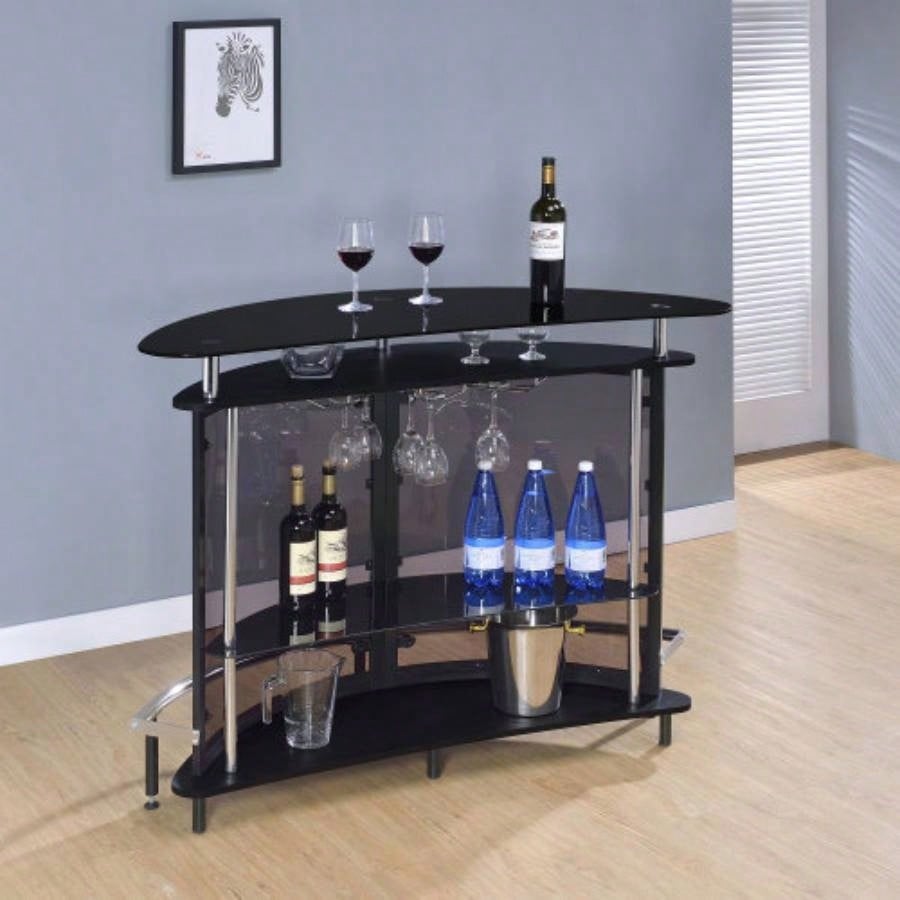 Strick Bolton Black Freestanding Glass Top Home Bar Wine Cabinet