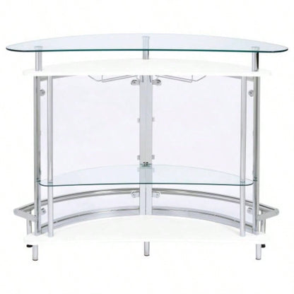 Strick White Freestanding Glass Top Home Bar Wine Cabinet
