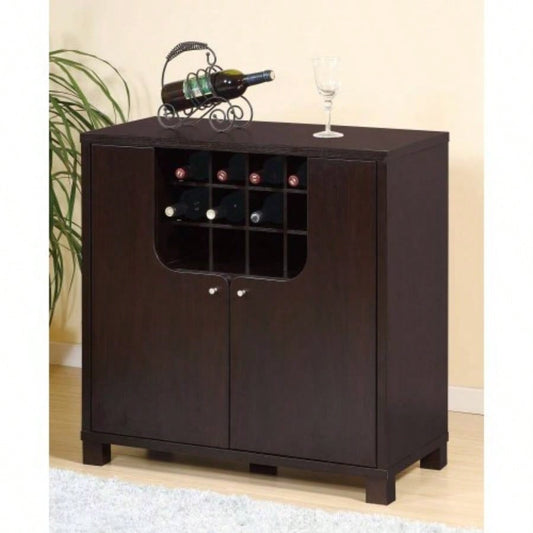 Wine Cabinet Red Cocoa with Two Doors Removeable Wine Bottle Rack Metal Wine Glass Racks Four Shelves