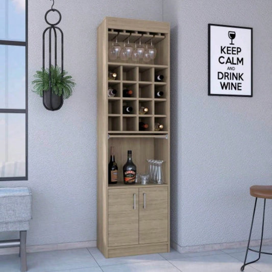 Being Kava Bar Cabinet, Double Door, Two Shelves, Sixteen Built - in Wine Rack - Light Pine