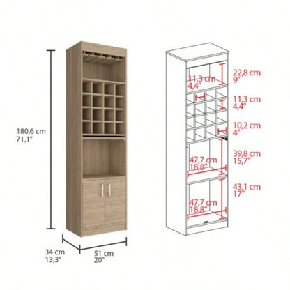 Being Kava Bar Cabinet, Double Door, Two Shelves, Sixteen Built - in Wine Rack - Light Pine
