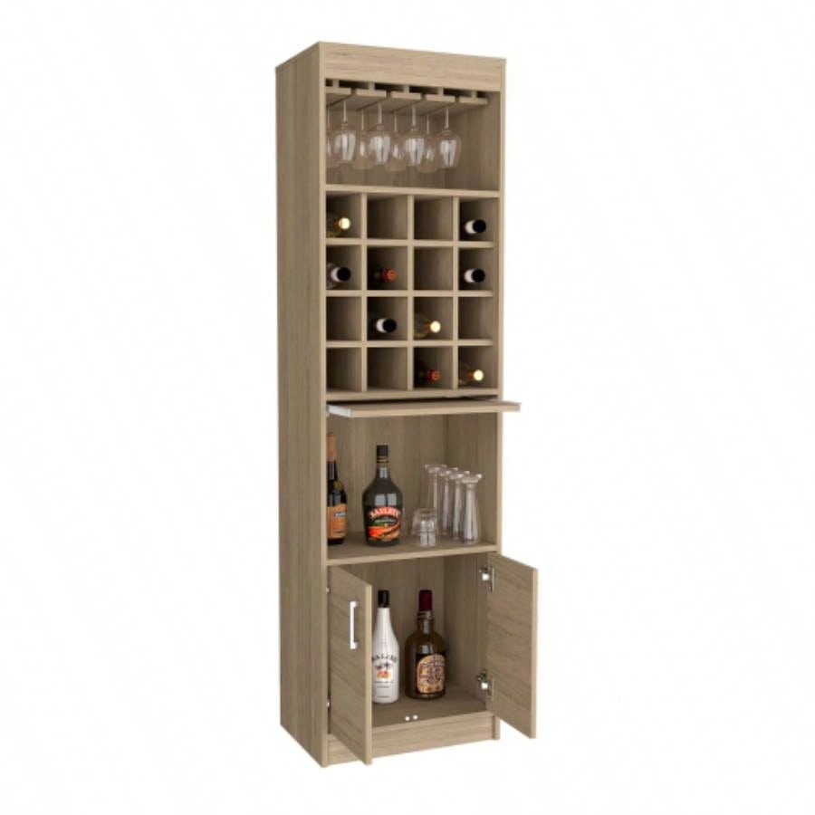 Being Kava Bar Cabinet, Double Door, Two Shelves, Sixteen Built - in Wine Rack - Light Pine