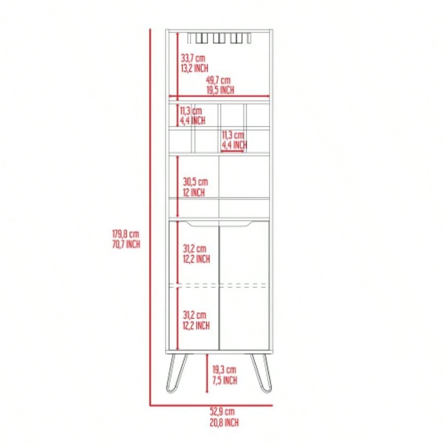 Sheffield H Bar Cabinet, Eight Bottle Cubbies, Two Glass Shelves