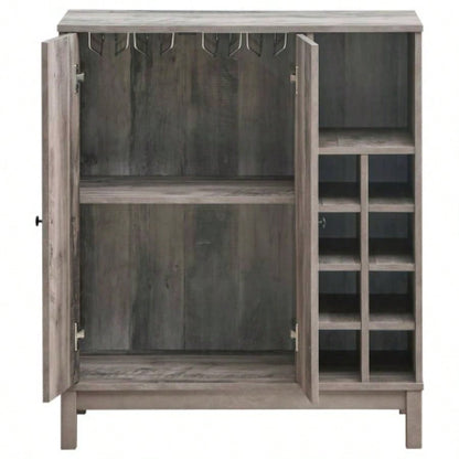 Weathered Acacia Wine Cabinet with 2 Doors