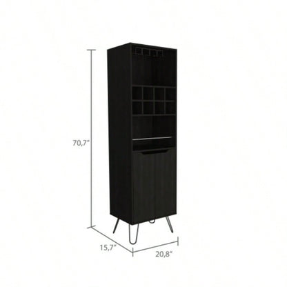 Sheffield H Bar Cabinet, Eight Bottle Cubbies, Two Glass Shelves
