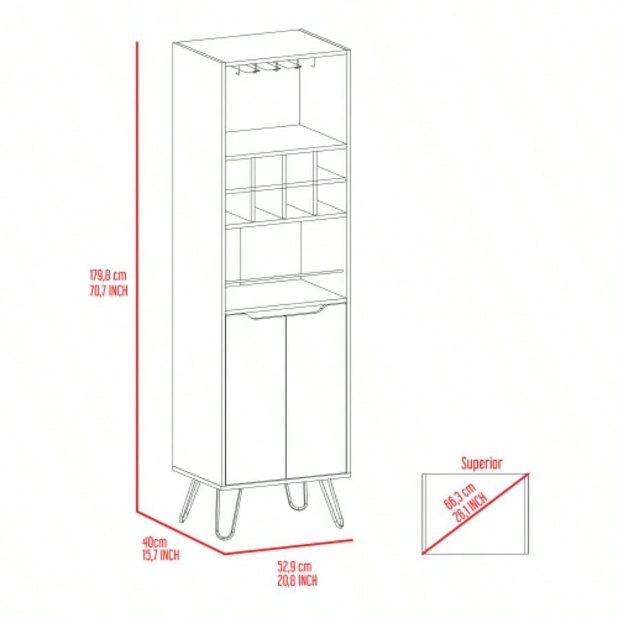 Sheffield H Bar Cabinet, Eight Bottle Cubbies, Two Glass Shelves
