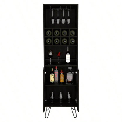 Sheffield H Bar Cabinet, Eight Bottle Cubbies, Two Glass Shelves