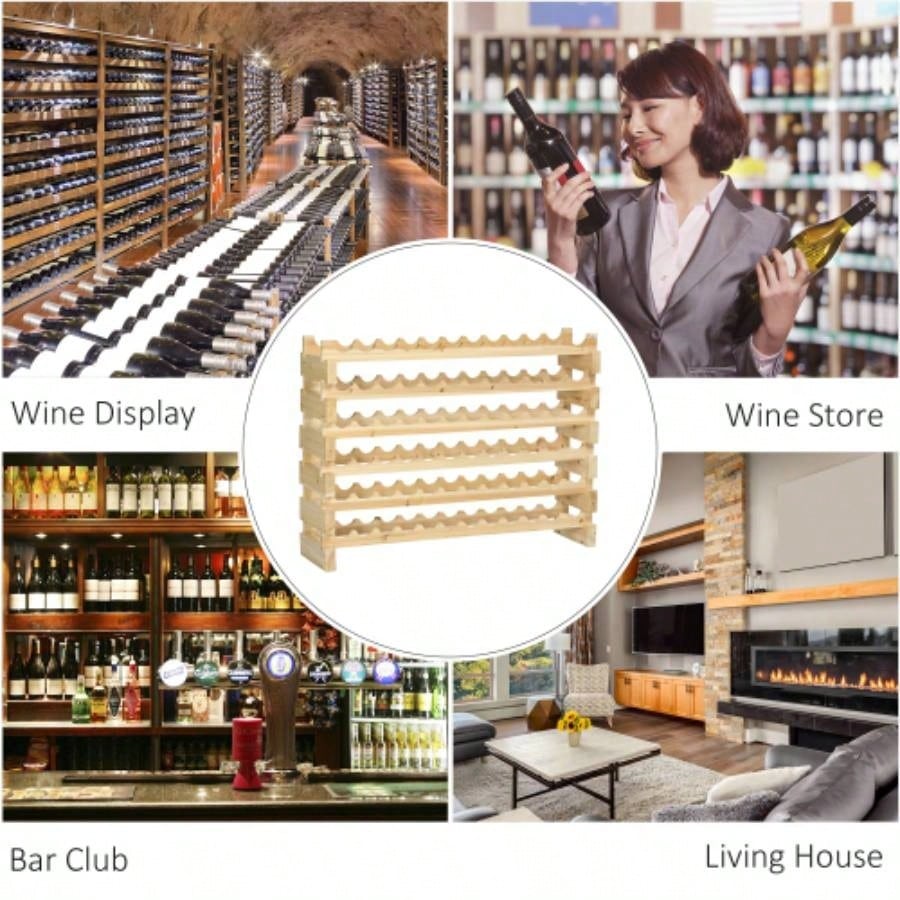 Stackable Wine Rack, Modular Storage Shelves, 72 - Bottle Holder, Freestanding Display Rack Kitchen, Pantry, Cellar, Natural