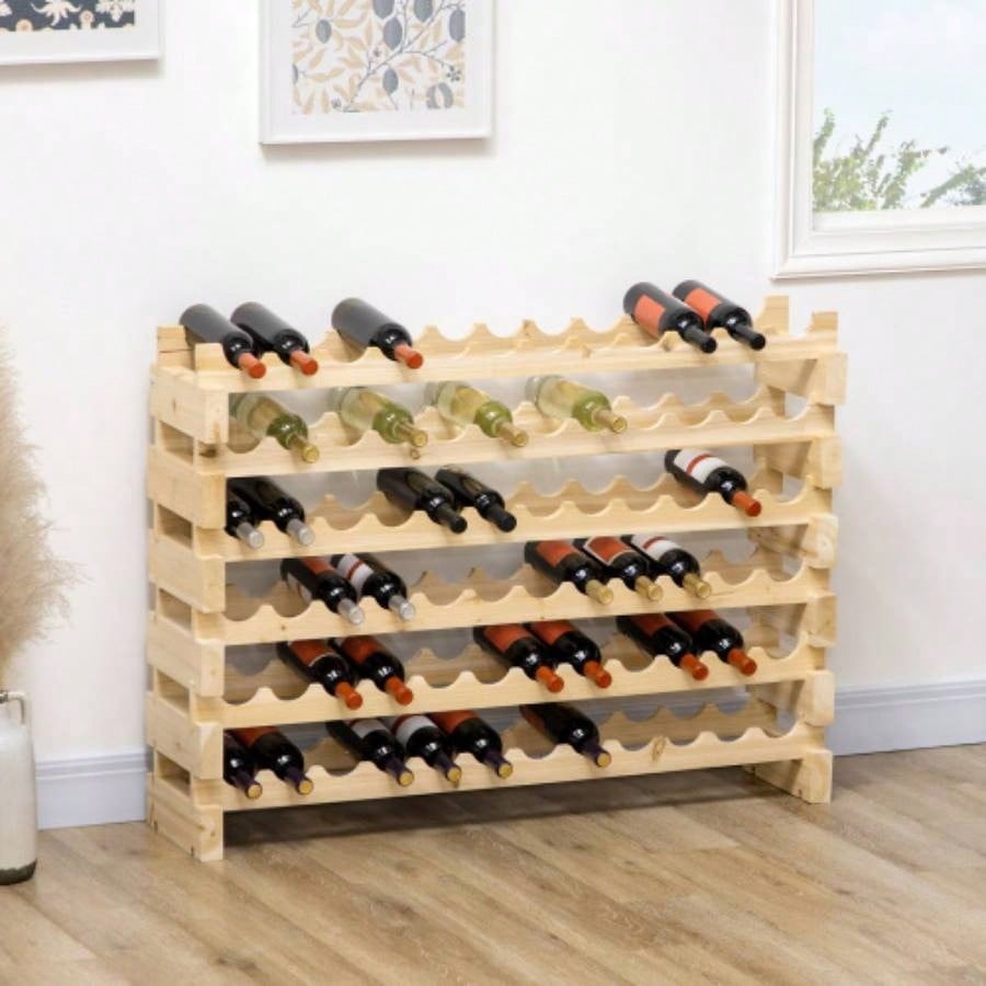 Stackable Wine Rack, Modular Storage Shelves, 72 - Bottle Holder, Freestanding Display Rack Kitchen, Pantry, Cellar, Natural