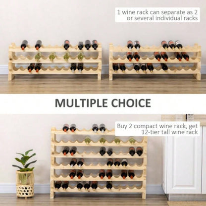Stackable Wine Rack, Modular Storage Shelves, 72 - Bottle Holder, Freestanding Display Rack Kitchen, Pantry, Cellar, Natural