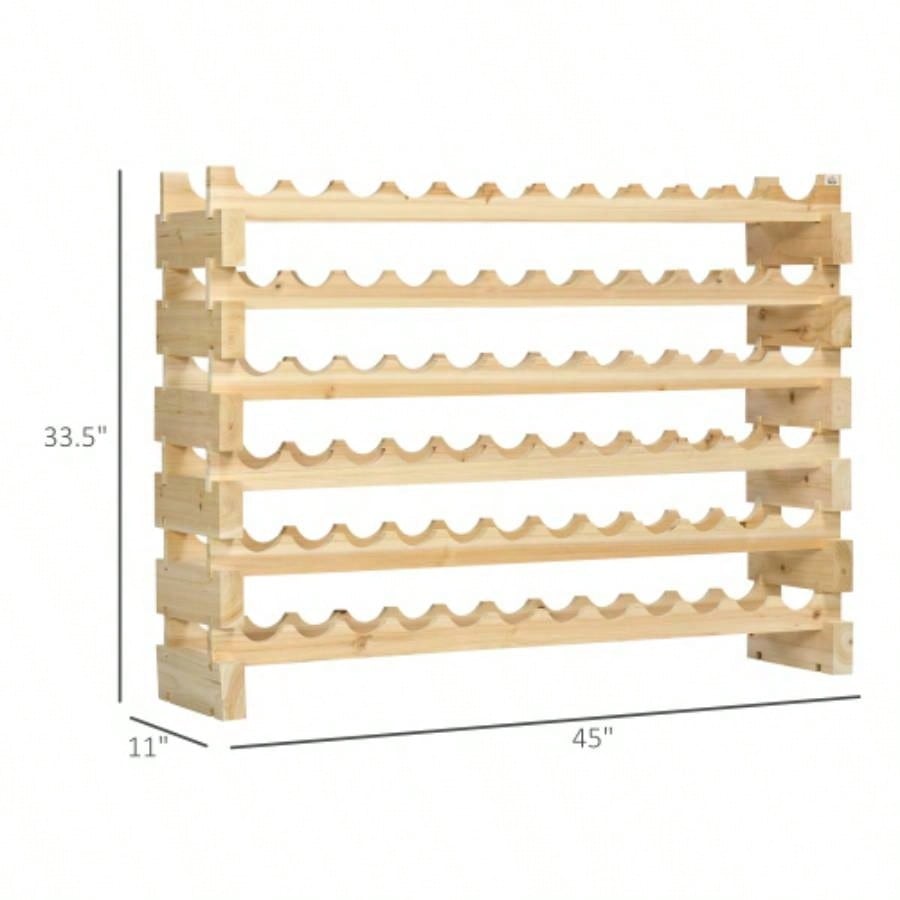 Stackable Wine Rack, Modular Storage Shelves, 72 - Bottle Holder, Freestanding Display Rack Kitchen, Pantry, Cellar, Natural